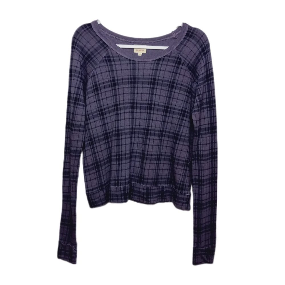 Sundry Anthropologie Plaid Purple Cropped Pullover Top Raglan Size 1 - SMALL NEW